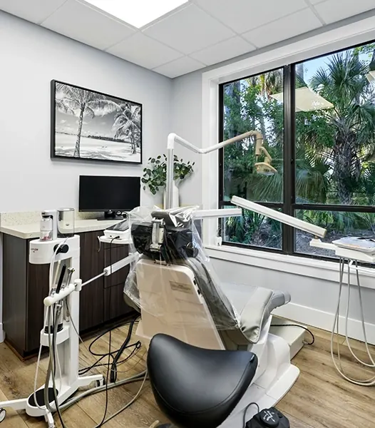 A treatment room looking out onto the trees.